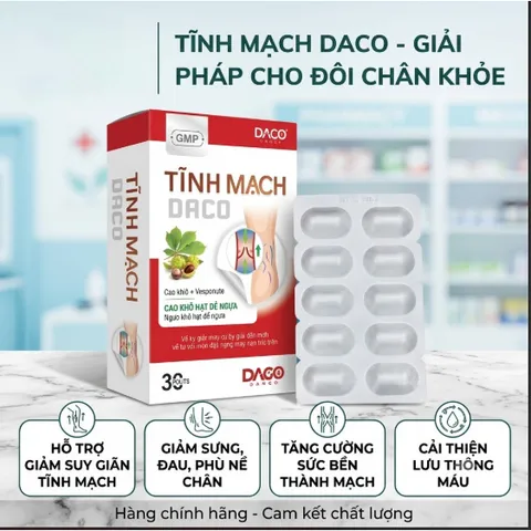 Viên uống Tĩnh Mạch Daco - giúp tăng độ bền thành mạch và cải thiện các triệuu chứngg của bệnhh suy giãn tĩnh mạch, trĩ