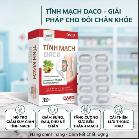 Viên uống Tĩnh Mạch Daco - giúp tăng độ bền thành mạch và cải thiện các triệuu chứngg của bệnhh suy giãn tĩnh mạch, trĩ