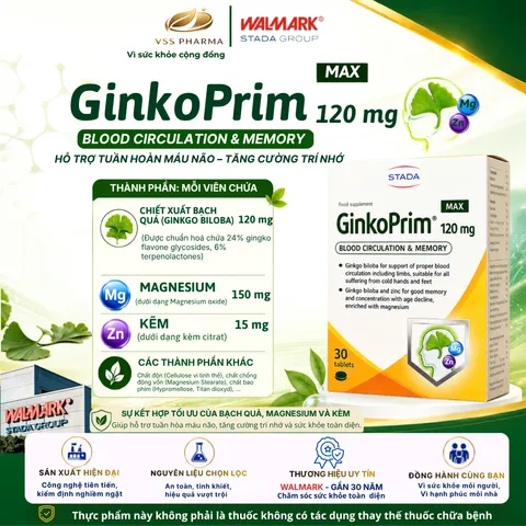 Viên Uống GinkoPrim Max 120mg STADA Tốt Cho Não Bộ, Tăng Cường Trí Nhớ, Cải Thiện Sự Tập Trung Hộp 30 Viên