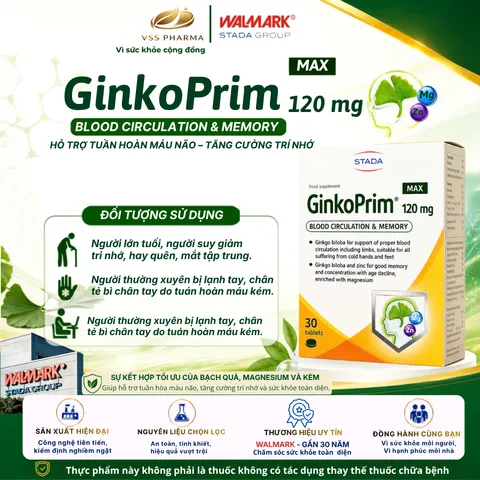 Viên Uống GinkoPrim Max 120mg STADA Tốt Cho Não Bộ, Tăng Cường Trí Nhớ, Cải Thiện Sự Tập Trung Hộp 30 Viên