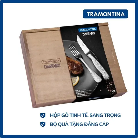 Bộ Dao Dĩa Ăn Bít Tết Tramontina Classic 8 Món Cán Khắc Cao Cấp Dày Dặn Sáng Bóng Sx Brazil 66928