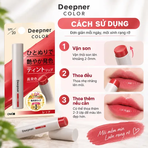 (Nhật Bản) Son Dưỡng Môi Chống Nắng Màu Đỏ OMI Menturm Deepner Chính Hãng Dưỡng Ẩm, Bảo Vệ Môi Trước Tác Động Của Tia UV