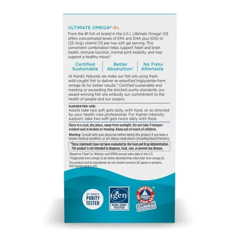 Ultimate Omega D3 Nordic Naturals - Giảm triglyceride trong máu ổn định huyết áp duy trì sức khỏe thành mạch chính hãng sản xuất Mỹ