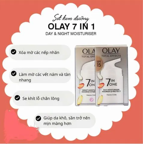 (Hàng Nhập Khẩu) Set kem dưỡng da ngày và đêm Olay Total Effects 7 in One 37ml - làm sáng da, hàng nhập Mỹ 820235
