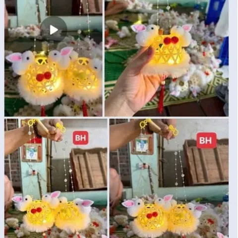 Lồng đèn thỏ ngọc rọ tre mini (hay còn gọi là lồng đèn thỏ giỏ tre/rọ tre) kèm đèn LED sẵn
