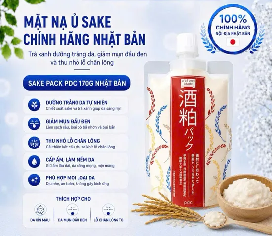Mặt nạ ủ bã rượu Sake Wafood Made PDC 170g Nhật Bản