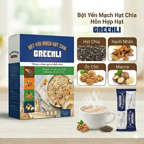 Bột Ngũ Cốc Greenli Yến Mạch Hạt Chia 20gói x 15gram - Thay Thế Bữa Ăn Lành Mạnh, Hỗ Trợ Giảm kyy