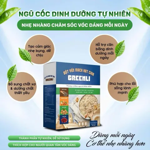 Bột Ngũ Cốc Greenli Yến Mạch Hạt Chia 20gói x 15gram - Thay Thế Bữa Ăn Lành Mạnh, Hỗ Trợ Giảm kyy