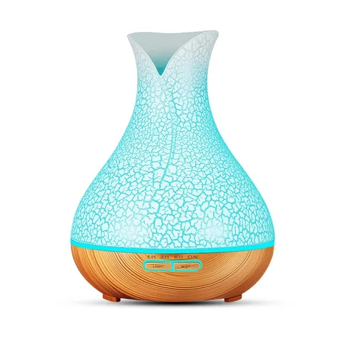 MẪU MỚI NHẤT - Máy Xông Tinh Dầu Hoa Tulip Vân Rạn Dung Tích Lớn 550ml Kèm Remote Điều Khiển