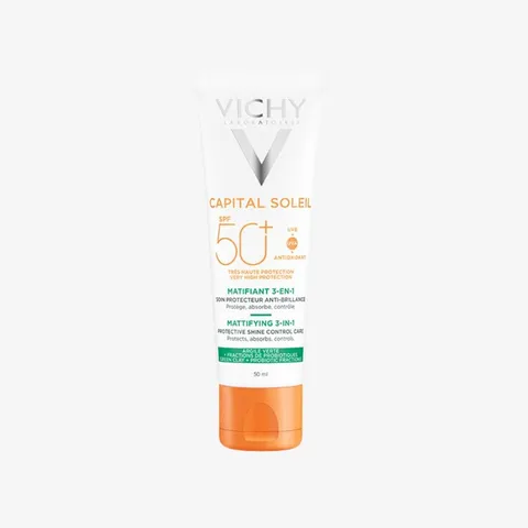 (Cty NK) Kem Chống Nắng Vichy Capital Mattifying 3in1 SPF 50 50mL - Bảo Vệ Da, Ngăn Bụi Mịn