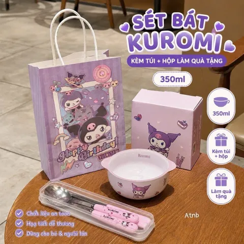 set bát sứ hoạt hình kèm thìa đĩa đũa có hộp và túi quà dễ thương