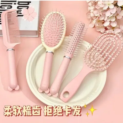 set 4 lược tạo kiểu tóc màu hồng pastel – xinh xắn, tiện dụng