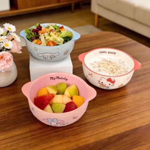 set bát sứ hoạt hình kèm thìa đĩa đũa có hộp và túi quà dễ thương