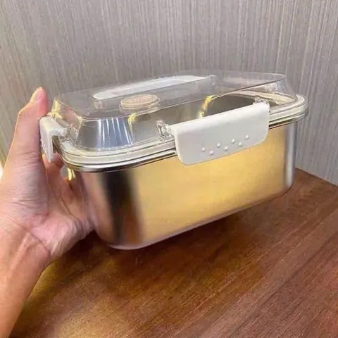hộp đựng thực phẩm inox 1800ml khóa kín 4 cạnh – hộp bảo quản thịt cá rau củ