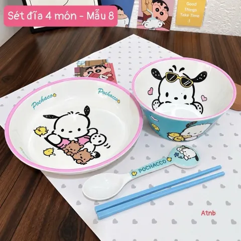 set bát đĩa hoạt hình cho bé gồm đĩa lớn, bát, thìa và đũa dễ thương