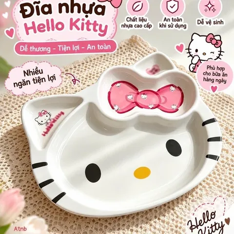 đĩa nhựa hello kitty chia ngăn – xinh xắn, tiện lợi cho bé