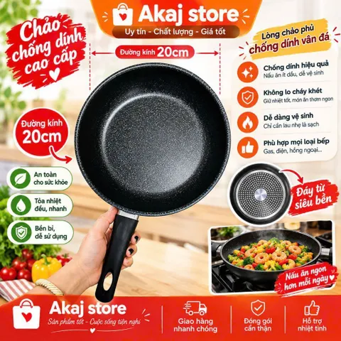 CHẢO CHIÊN CHỐNG DÍNH VÂN ĐÁ SIZE 20CM TIỆN DỤNG