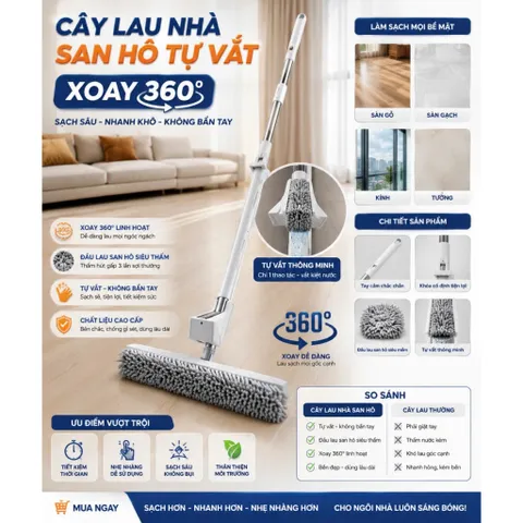 ( Siêu Rẻ ) Cây Lau Nhà San Hô Tự Vắt Xoay 360° Dễ Sử Dụng 820962
