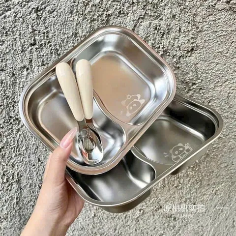 KHAY INOX 4 NGĂN ĂN DẶM HỌA TIẾT DỄ THƯƠNG DÀNH CHO BÉ TẬP ĂN
