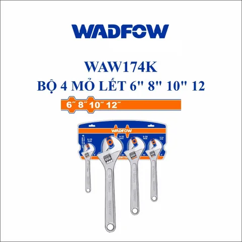 Bộ 4 Mỏ Lết Wadfow WAW174K 6-8-10-12 Inch Thép Carbon Thả Rèn Điều Chỉnh