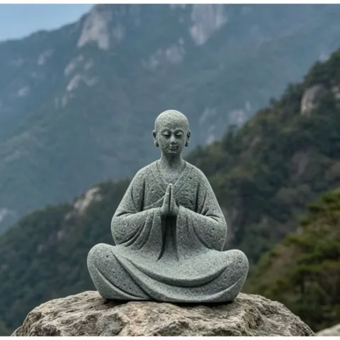 Tượng vô danh tăng đứng vái,ngồi thiền đá sa thạch trang trí góc thiền,chậu cây,bể cá,non bộ,bàn trà…