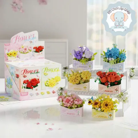 Combo 6 Hộp Mô Hình Giỏ Hoa - Đồ Chơi Trang Trí Bàn Học, Kệ Tủ Sách Cho Bé