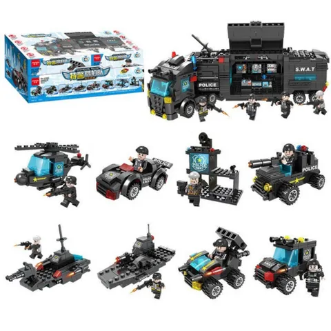 Bộ Đồ Chơi Cảnh Sát Lắp Ghép Ô Tô Biến Hình Robot, Bộ Xếp Hình Xe Cảnh Sát SWAT 8 In 1 | Đức Lâm