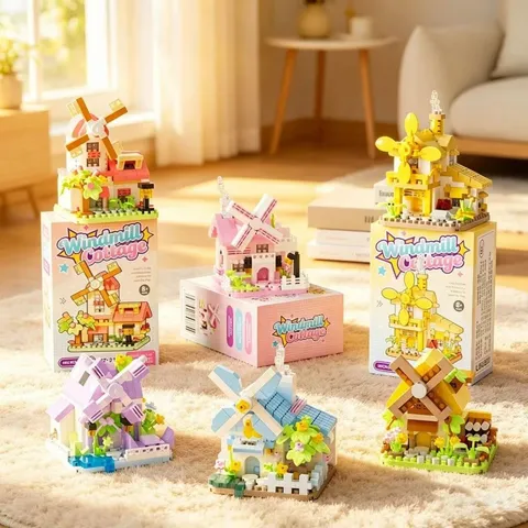 ComBo 6 Hộp Ngôi Nhà Cối Xay Gió Hoa Anh Đào - Đồ Chơi Ngôi Nhà Trang Trí Cho Bé