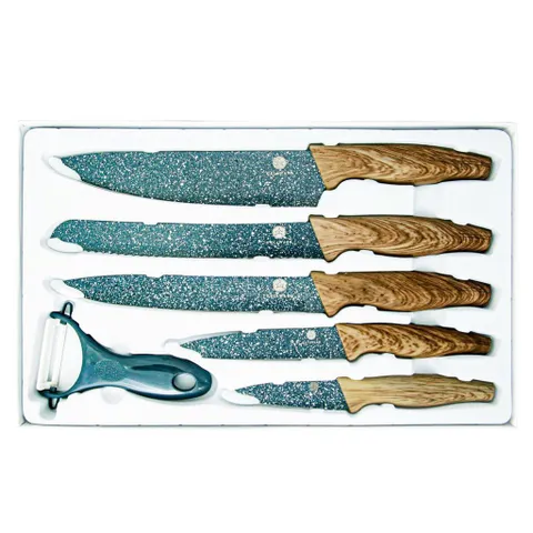 ￼Bộ Dao Nhà Bếp Delaware 6 Món Thép Không Gỉ Kèm Dụng Cụ Gọt Vỏ Tay Cầm Giả Gỗ (P138620)