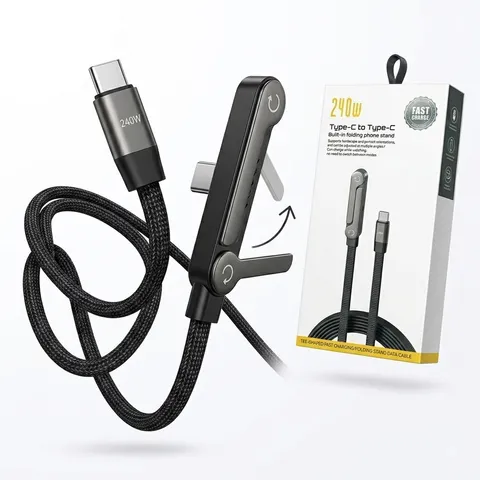 Cáp Sạc Nhanh C to C 240W dây dù, Kiêm Giá Đỡ Điện Thoại Gấp Gọn, công suất 60W ( hàng Amazon ) (P137007)