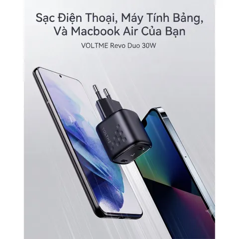 Củ sạc nhanh 30W VOLTME 2 cổng C+C (chân tròn) Revo 30 Duo (30W Dual-Port GaN Tech) (P135904)