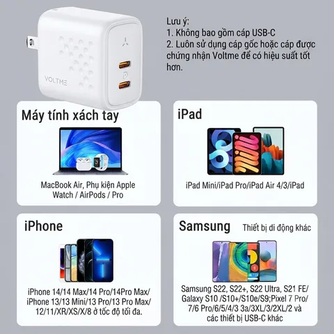 Củ sạc nhanh 35W VOLTME Revo 35 Duo (C+C) GaN – 2 Cổng USB-C | Sạc Nhanh PD 3.0 (P135480)