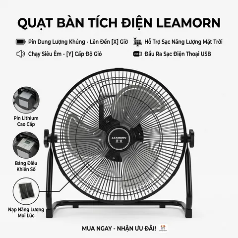 Quạt tích điện năng lượng mặt trời 12 inch LEAMORN / PD-108 (P134208)