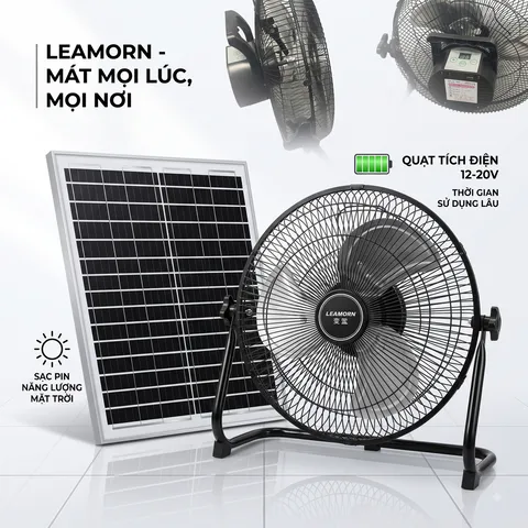 Quạt tích điện năng lượng mặt trời 12 inch LEAMORN / PD-108 (P134208)