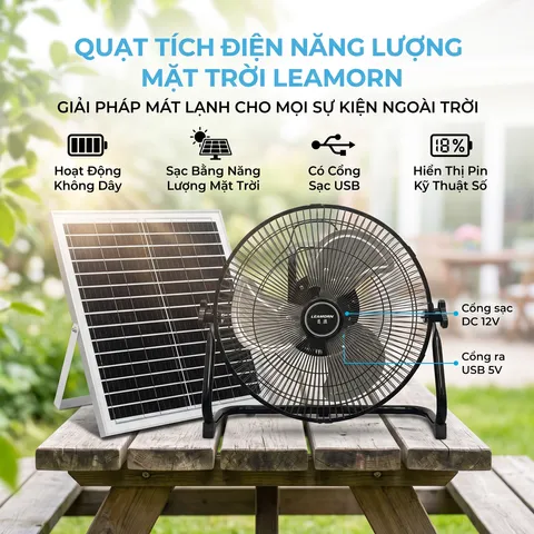 Quạt tích điện năng lượng mặt trời 12 inch LEAMORN / PD-108 (P134208)