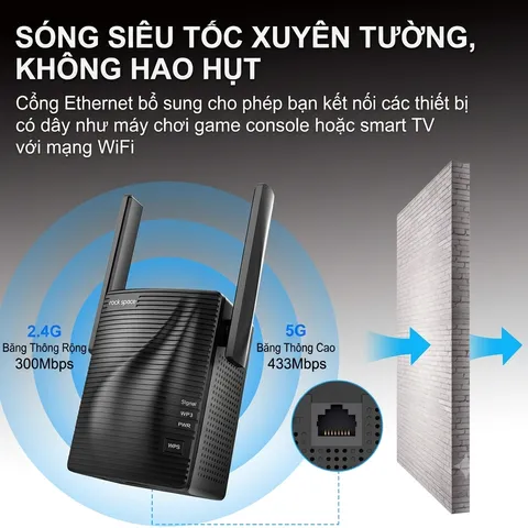 Bộ kích sóng Wifi Rock Space AC1200 , 2 ăng ten, băng tần kép 5G & 2.4G - có cổng LAN (P134206)