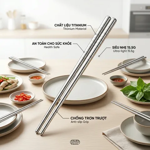 Đôi đũa Titanium thương hiệu RYP, Kháng khuẩn, siêu nhẹ, chống trơn, titan siêu bền (P134193)