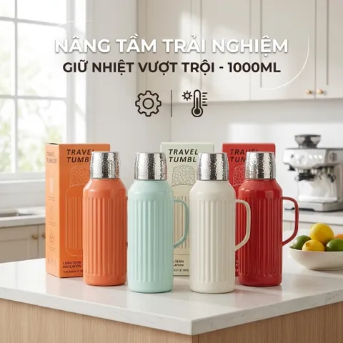 {Order 18/9} Phích Nước Giữ Nhiệt 1 Lít Có Màn Hình LED Cảm Ứng - Bình Ủ Trà, Cà Phê Inox 304 (P134130)