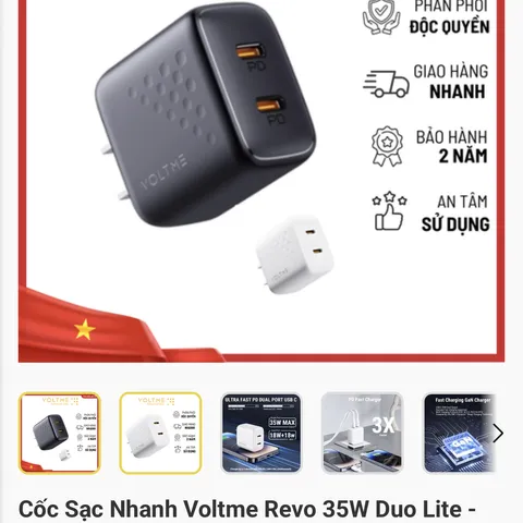 Củ Sạc Nhanh 35W Voltme Revo 35 Duo Lite | Sạc 2 Thiết Bị Cùng Lúc, 2 Cổng Type-C PD (P133937)