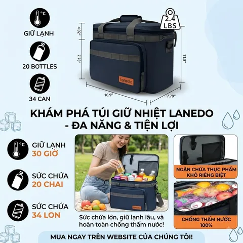 Túi đựng đồ hãng LANEDO, giữ nhiệt đi camping , bảo quản lạnh đồ uống LISA-1 bản nâng cấp Premium (P132633)