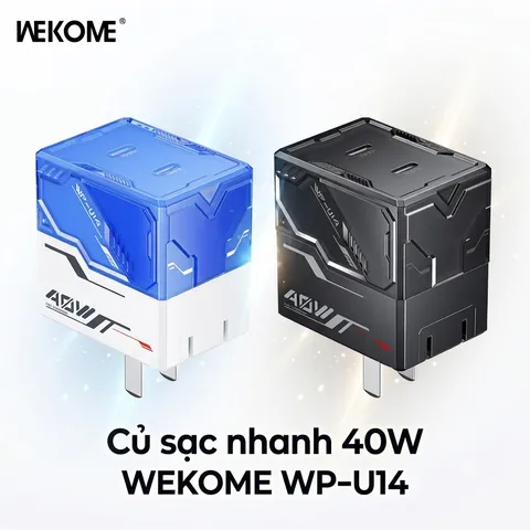 Củ sạc nhanh 40W WEKOME WP-U14, 2 cổng C, công nghệ GaN ( ko hộp ) (P129990)