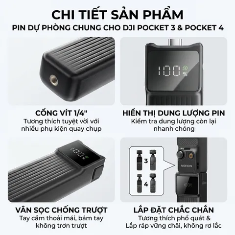 Tay cầm Pin Di Động 10.000mAh NOHON cho DJI Pocket 3 & Pocket 4, sạc nhanh 22.5w (P129735)