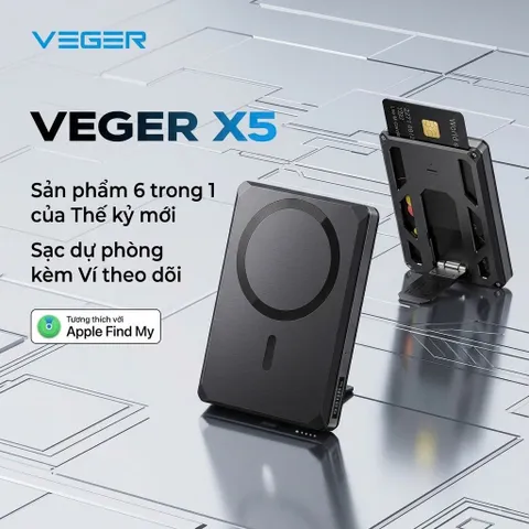 Pin dự phòng 5000mAh VEGER X5 (VG-W0582), có định vị Apple find my, sạc nhanh 20w & Magsafe (P129552)