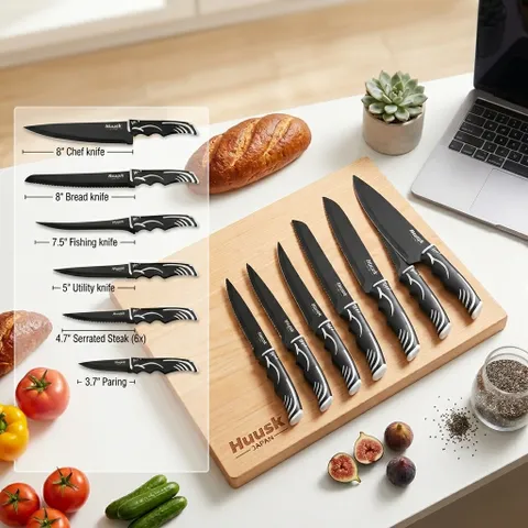 Bộ dao bếp 12 chiếc hãng HUUSK ( hàng Amazon Mỹ ) - ko gồm kéo & đế cắm dao (P128963)