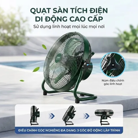 Quạt Sàn Tích Điện EDKM, lồng kim loại, 12 tốc độ gió, pin 4500mAh (P128431)