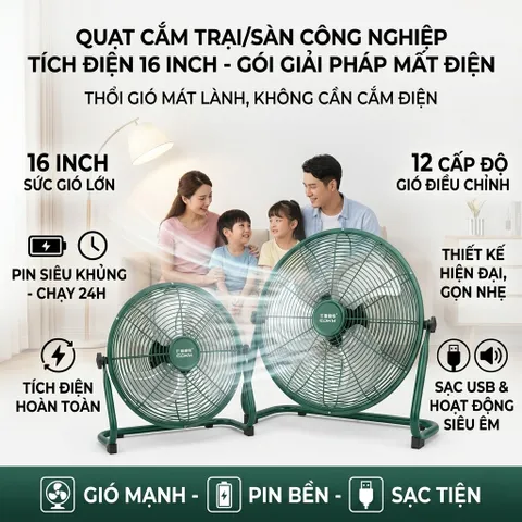 Quạt Sàn Tích Điện EDKM, lồng kim loại, 12 tốc độ gió, pin 4500mAh (P128431)