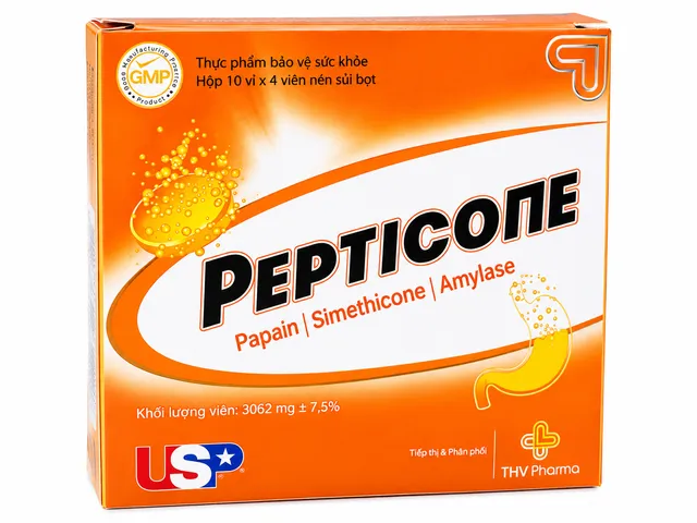 Viên Sủi Giảm Đầy Bụng Khó Tiêu Pepticone - Hộp 40 Viên