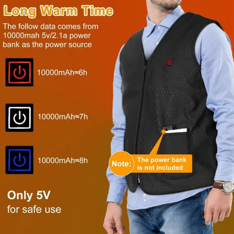 Áo Giữ Nhiệt Sưởi Ấm Điện USB – 5 Vùng Nhiệt – 3 Chế Độ , dùng Pin dự phòng (P120262)