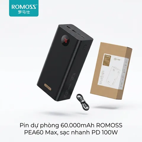 Pin dự phòng 60.000mAh ROMOSS PEA60 Max, sạc nhanh PD 100W (P119430)
