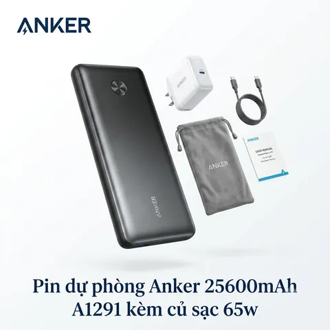 Pin dự phòng Anker 25600mAh A1291 sạc nhanh 87W - kèm củ sạc 65w + cáp C to C (P119133)